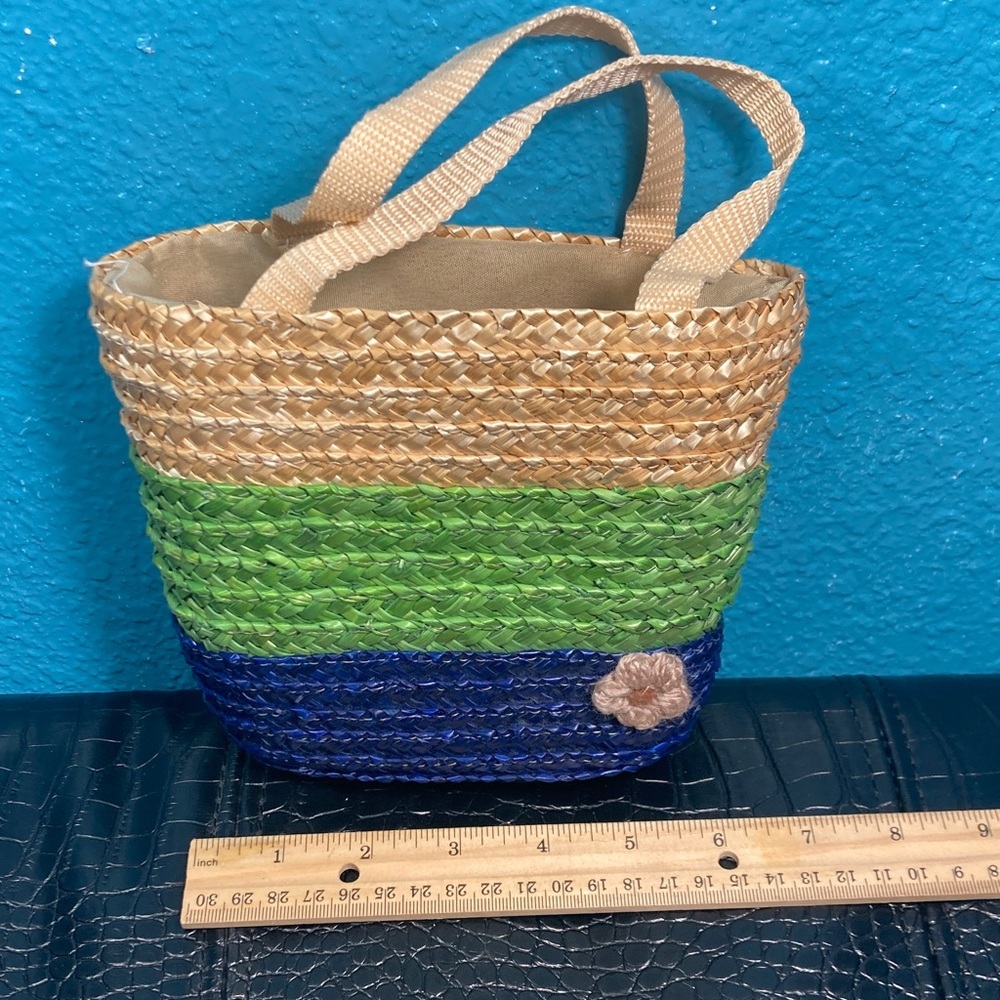 Mini Bohemian Straw Woven‎ Tote Bag approx 4” x 6”